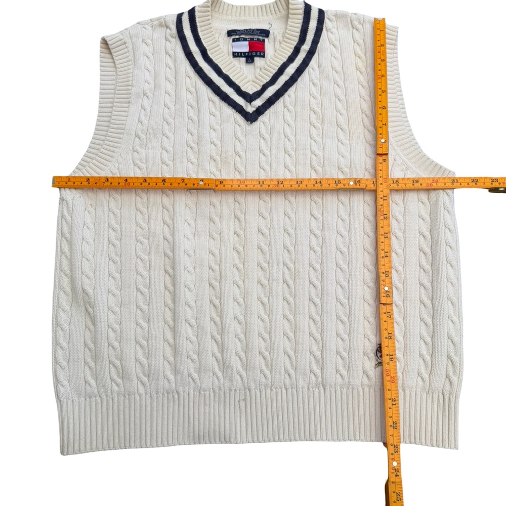90s Tommy Hilfiger Crest Logo Cable Knit Sweater Vest - Picture 6 of 6